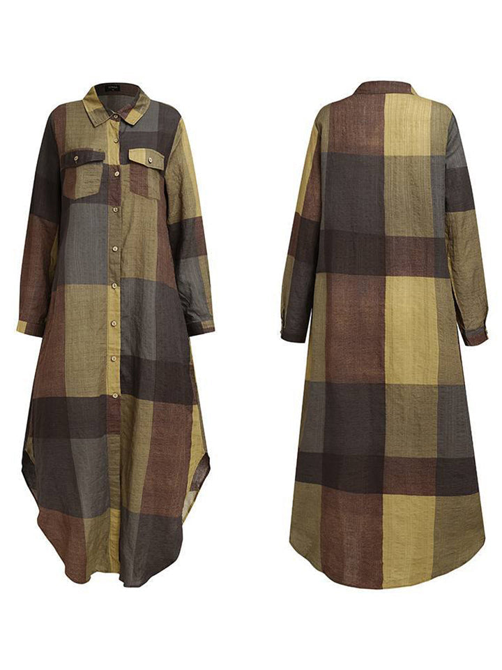Plaid Color Matching Long Shirts Dress Shopvhs.com