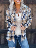 Plaid Detachable Hat Pocket Long Sleeve Blouse Shopvhs.com