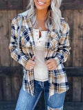 Plaid Detachable Hat Pocket Long Sleeve Blouse Shopvhs.com