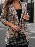 Plaid Lapel Button Pocket Long Sleeve Blazer