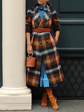 Plaid Lapel Double-Breasted Woolen Long Coat Shopvhs.com