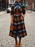 Plaid Lapel Double-Breasted Woolen Long Coat Shopvhs.com