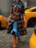 Plaid Lapel Double-Breasted Woolen Long Coat Shopvhs.com