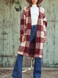 Plaid Single-Breasted Pocket Long Woolen Coat Shopvhs.com