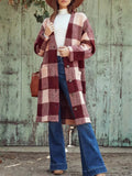 Plaid Single-Breasted Pocket Long Woolen Coat Shopvhs.com