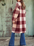 Plaid Single-Breasted Pocket Long Woolen Coat Shopvhs.com