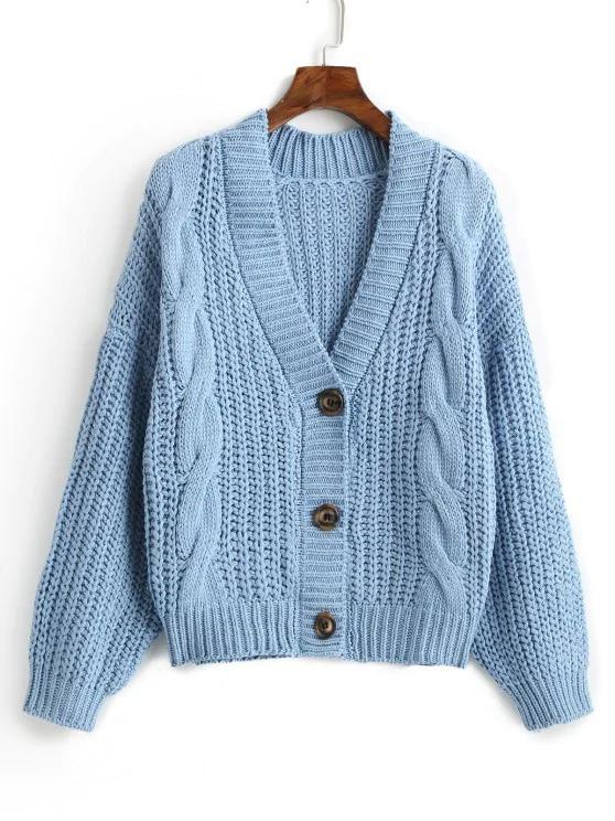 Plain Cable Knit Button Up Cardigan