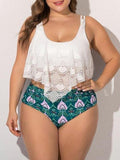Plus Size Lace Ruffled High Waist Split Swimsuit Shopvhs.com
