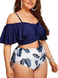 Plus Size Strappy Ruffled Drawstring Two-piece Swimsuit Shopvhs.com
