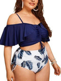 Plus Size Strappy Ruffled Drawstring Two-piece Swimsuit