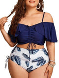 Plus Size Strappy Ruffled Drawstring Two-piece Swimsuit Shopvhs.com