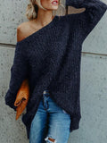 Plush Slanted Shoulder Long Sleeve Sweater