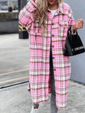 Pocket Button Plaid Shirt Long Coat Shopvhs.com
