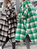Pocket Button Plaid Shirt Long Coat Shopvhs.com