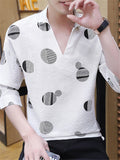 Polka Dot Stripe Printed V Neck Casual 3/4 Sleeve Shirts Shopvhs.com