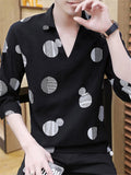 Polka Dot Stripe Printed V Neck Casual 3/4 Sleeve Shirts Shopvhs.com