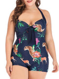 Print Boxer Shorts One-Piece Plus Size Swimsuit Shopvhs.com