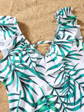 Print V Neck Ruffle One-Piece Swimsuit Shopvhs.com