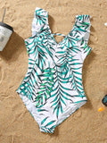 Print V Neck Ruffle One-Piece Swimsuit Shopvhs.com