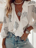 Printed Chiffon V-Neck Long Sleeve Blouses Shopvhs.com