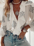 Printed Chiffon V-Neck Long Sleeve Blouses Shopvhs.com