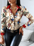 Printed Contrasting Long Sleeve Slim Blouses Shopvhs.com