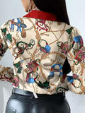 Printed Contrasting Long Sleeve Slim Blouses Shopvhs.com