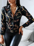 Printed Contrasting Long Sleeve Slim Blouses Shopvhs.com