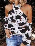 Printed Halter Off-Shoulder Long Sleeve T-Shirt Shopvhs.com