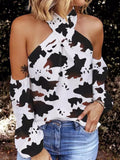 Printed Halter Off-Shoulder Long Sleeve T-Shirt Shopvhs.com