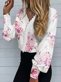 Printed Lace Long Sleeve Blouse Shopvhs.com