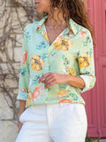 Printed Lapel Button Long Sleeve Blouse Shopvhs.com