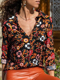 Printed Lapel Button Long Sleeve Blouse Shopvhs.com