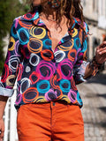 Printed Lapel Button Long Sleeve Blouse Shopvhs.com