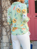 Printed Lapel Button Long Sleeve Blouse Shopvhs.com