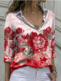 Printed Lapel Single Breasted Long Sleeve Blouse Shopvhs.com
