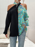 Printed Off-Shoulder Long Sleeve T-Shirt Shopvhs.com