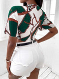 Printed Short Sleeve Bow Crop Blouse Shopvhs.com