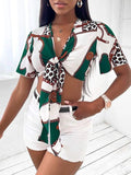 Printed Short Sleeve Bow Crop Blouse Shopvhs.com