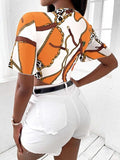 Printed Short Sleeve Bow Crop Blouse Shopvhs.com