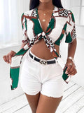 Printed Short Sleeve Bow Crop Blouse Shopvhs.com