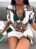 Printed Short Sleeve Bow Crop Blouse Shopvhs.com