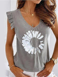 Printed Short Sleeve Ruffled V-Neck T-Shirt Shopvhs.com