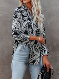 Printed Stand Collar Button Long Sleeve Blouse Shopvhs.com