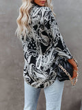 Printed Stand Collar Button Long Sleeve Blouse Shopvhs.com