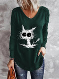 Printed V-Neck Long Sleeve T-Shirt Shopvhs.com