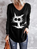 Printed V-Neck Long Sleeve T-Shirt Shopvhs.com