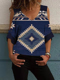 Printed V-Neck Off-Shoulder Short Sleeve T-Shirt Shopvhs.com