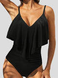 Printed V-Neck Ruffle One Piece Swimsuit Shopvhs.com