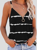 Printed V-Neck Zip Suspender Tank Top Shopvhs.com
